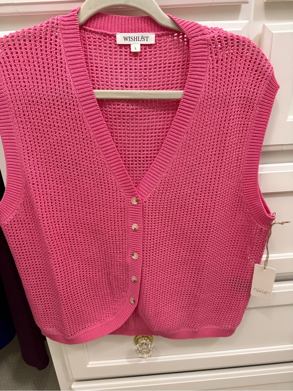 Wishlist Bright Pink Crochet Button Vest